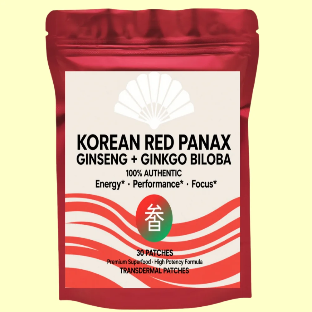 30 Patches Korean Korean Red Ginseng And Ginkgo Biloba Complex Transdermal Patches For Energy, Focus, Performance, Immune