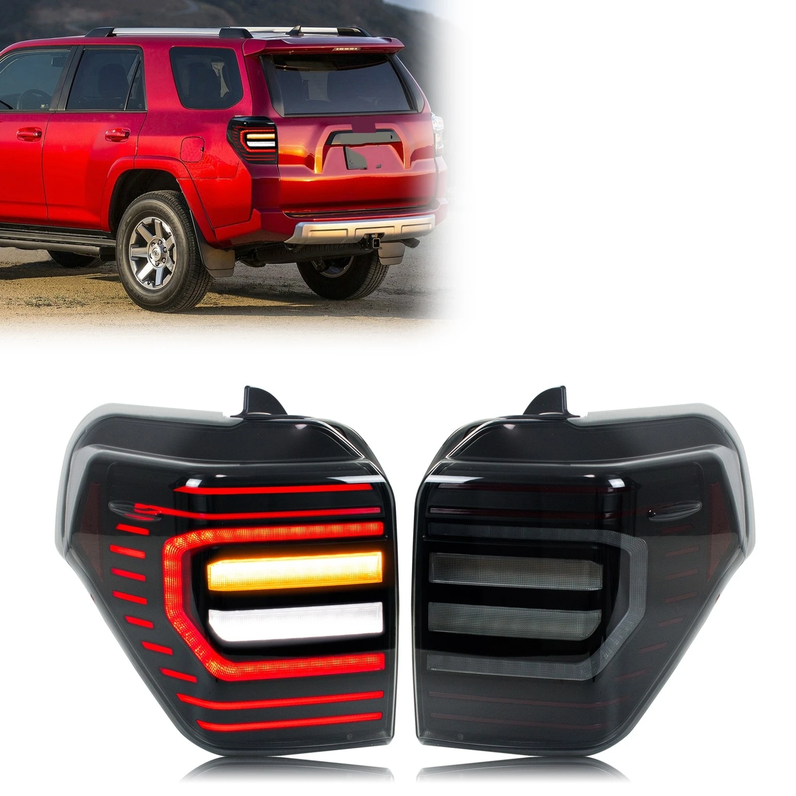 LED Tail Lights for Toyota 4Runner 2010-2024 5th Gen SR5 TRD Sequential Turn Signal Black Rear Lamps Assembly