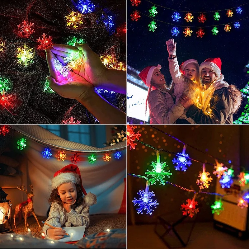 Guirnalda de luces LED con forma de copo de nieve, adorno de Navidad, decoración de fiesta de año nuevo, 8 funciones, 22M, 200 LED