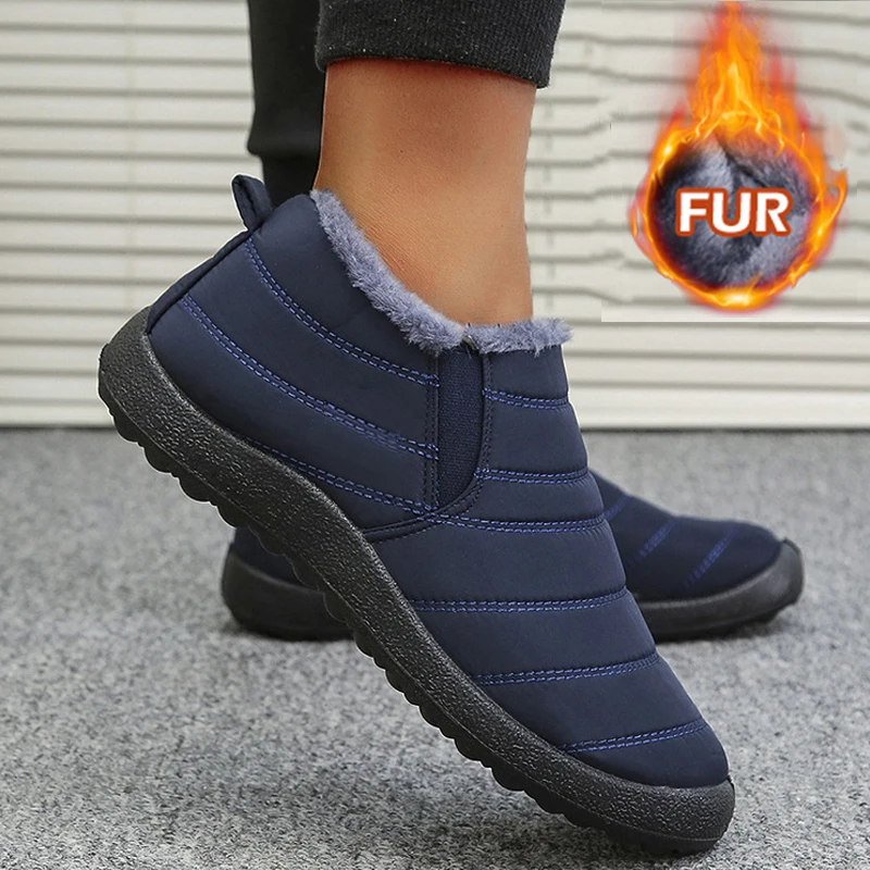 Snow Boots Men Plus Size Booties For Men Slip On Ankle Boots Warm Fur Winter Boots Man Platform Men's Work Shoes Footwear