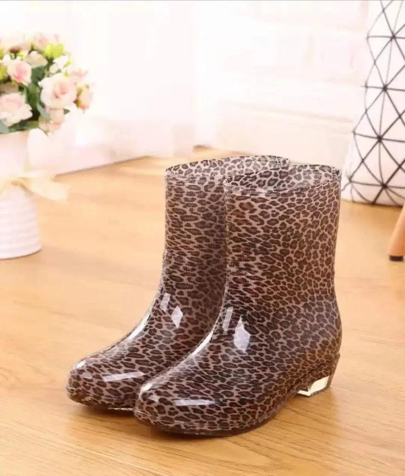 Print Rain Boots Women Waterproof Work Shoes for Girls Non Slip Anti Skip PVC Water Shoes Rainboots Mid-Calf Botas 2024