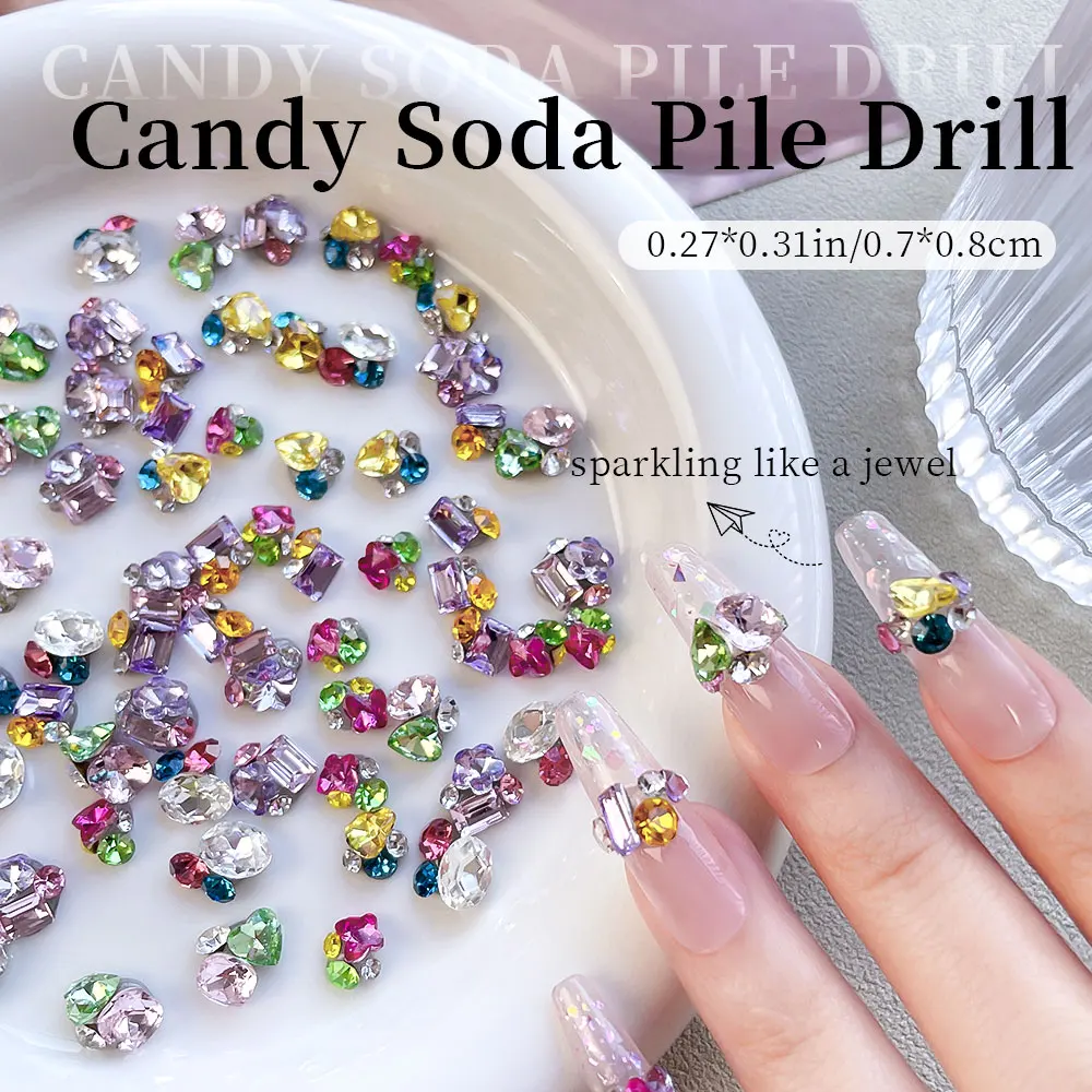 10PCS Summer Candy Colored Mini Diamond Pile Finished 3D Sparkling Crystal Rhinestone Nail Art Decorations Nails Supplies Mix