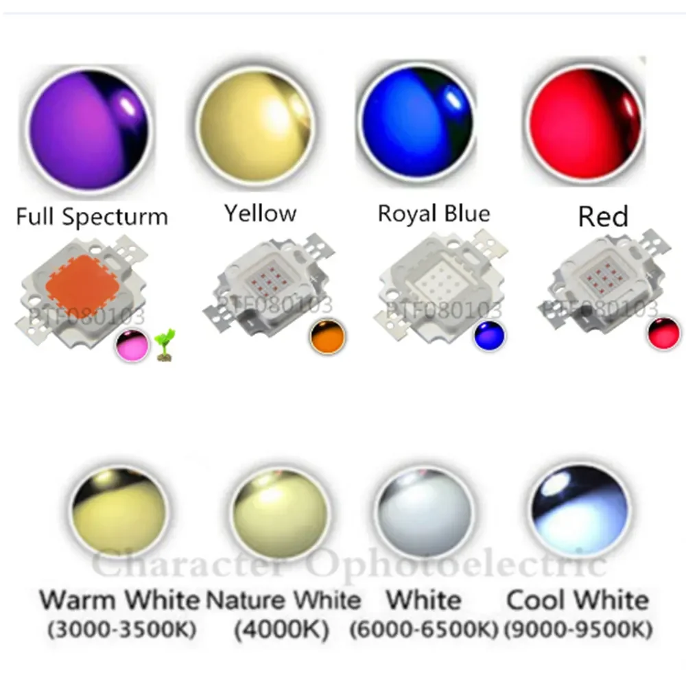 High Power LED Chip 10W Natural Cool Warm White Yellow RGB Red Green Blue Purple Full Spectrum For 10 Watt Light Beads