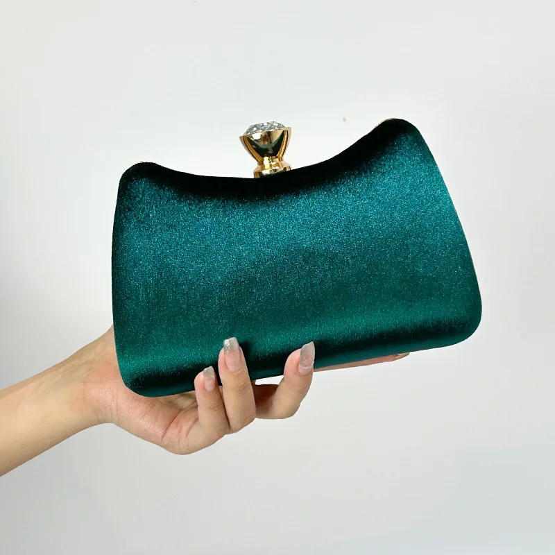 

New in Elegant Suede Handbag for Woman Fomal Party Wearing Evening Bags Retro Top-handle Dark Green Clutch with Crossbody Chain