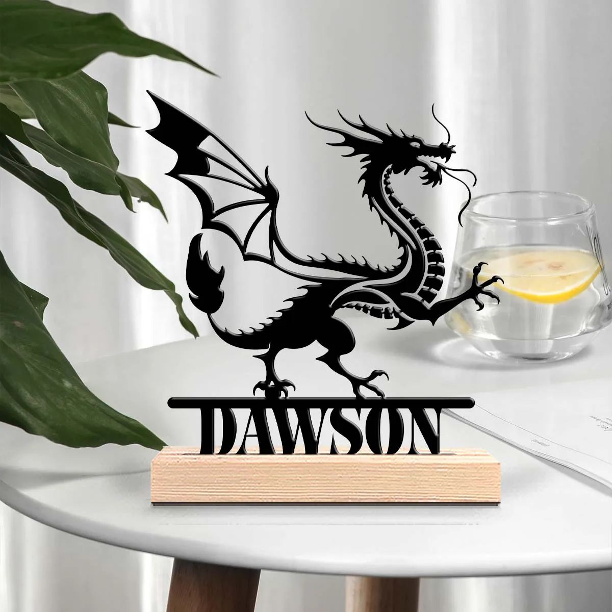 1pc Metal Desktop Decoration Custom Content With Wooden Base Art Decoration, Desktop Decoration