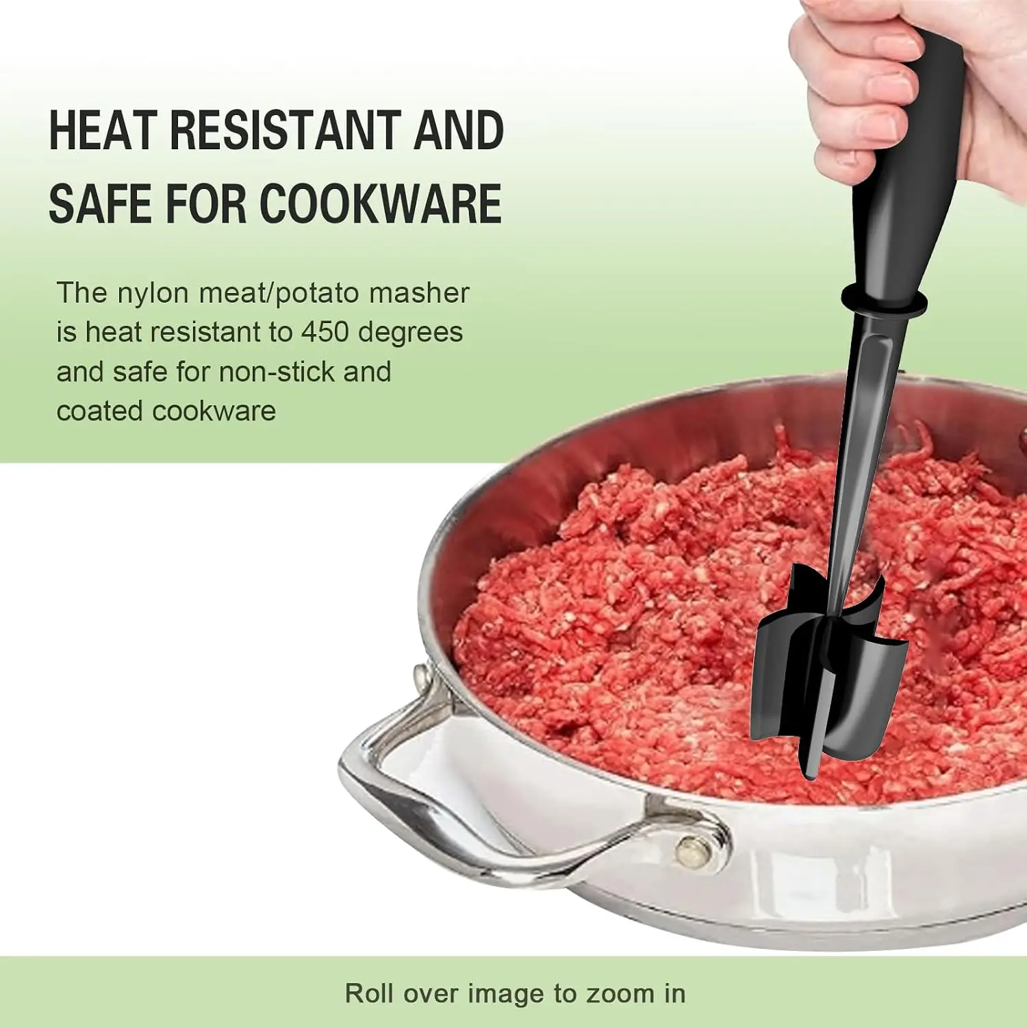 Meat Chopper, 5 Curve Blades Ground Beef Masher, Ground Beef, Turkey and More, Nylon Hamburger Chopper Utensil Non-scratch Utens