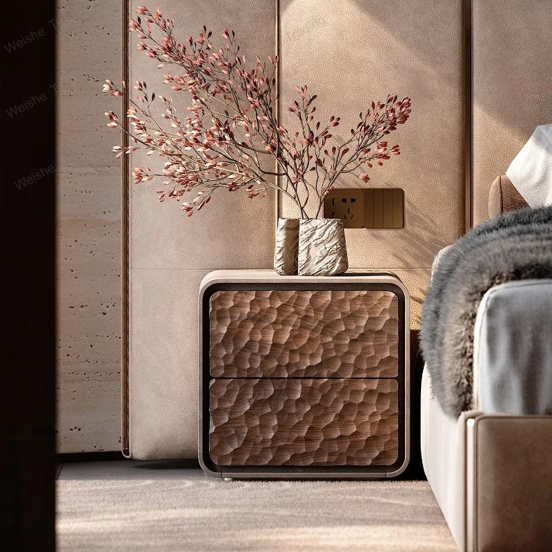Hammer Art Solid Wood Bedside Table Home Bedroom Premium Light Luxury Master Bedroom Bedside Locker