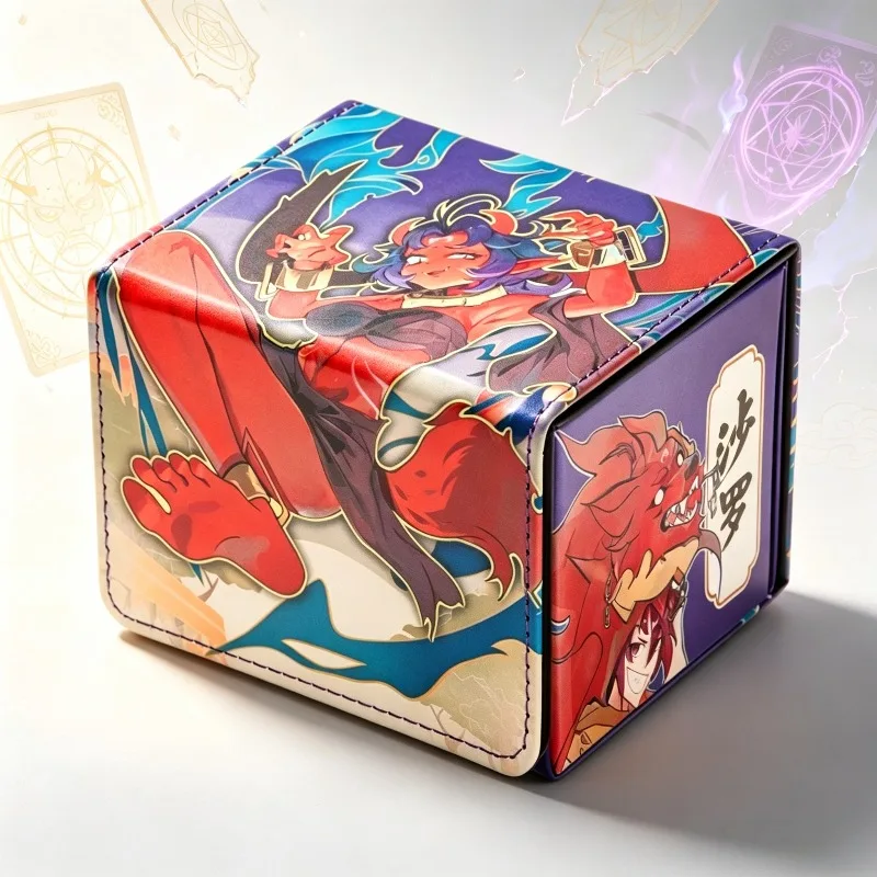 Yu-Gi-Oh! Unchained Ogre Shara Theme Diy Magnetic Leather Card Box TCG Trading Card Game Collection Card Storage Box Toy Gift