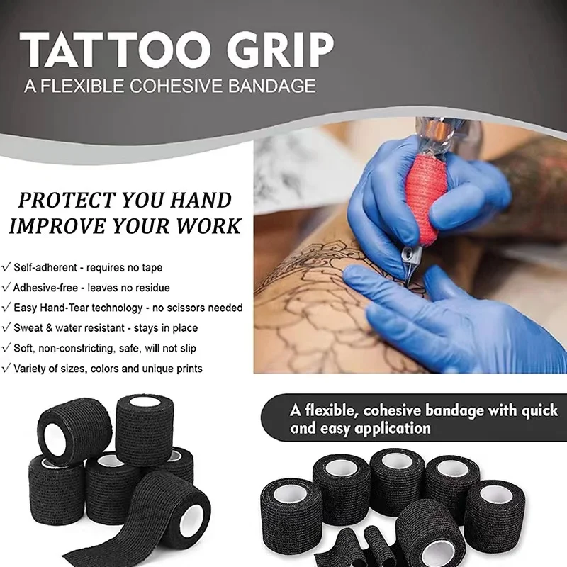 T-Rex 24pcs Handle Bandage Anti-slip Athletic Nonwoven Black Tape Tattoo Disposable Self-adhesive Elastic Bandage Grip Cover Wra