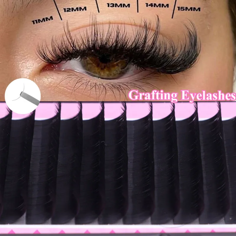 8/9/10/11/12/13/14mm Curly Grafted Eyelashes 3D/4D/5D/6D Faux Mink Eyelash Extensions 0.07 C/D Natural Individual Grafting Lash