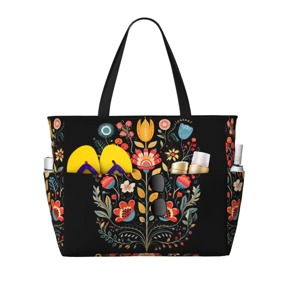 

Польская народная пляжная сумка с цветочным принтом и принтом в польском стиле, спортивная сумка для занятий йогой, большая сумка-тоут, женская дорожная сумка, сумка для фитнеса