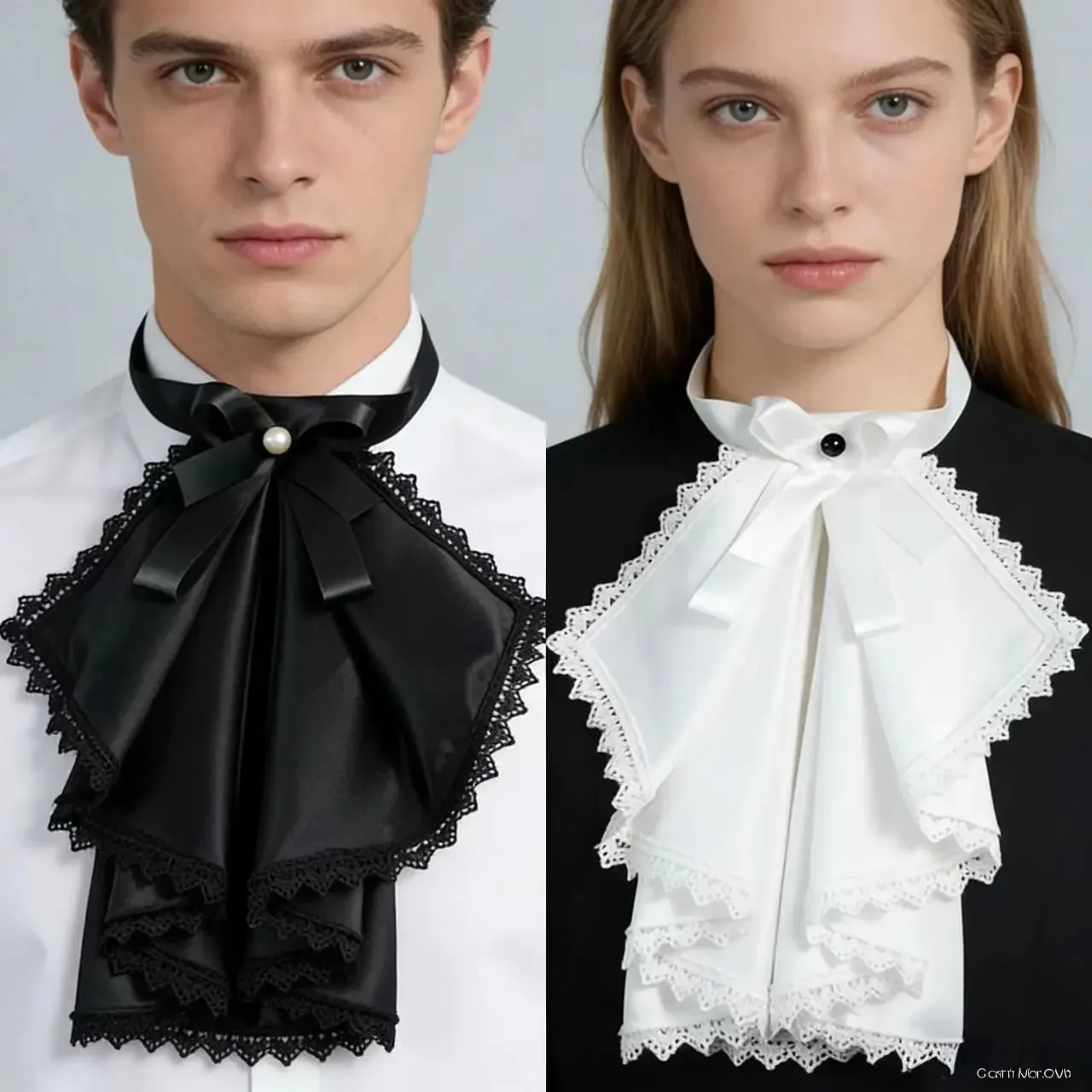 Vintage European Royal Court Style Floral Bib Collar for Shirt, Stage Performance Neckwear