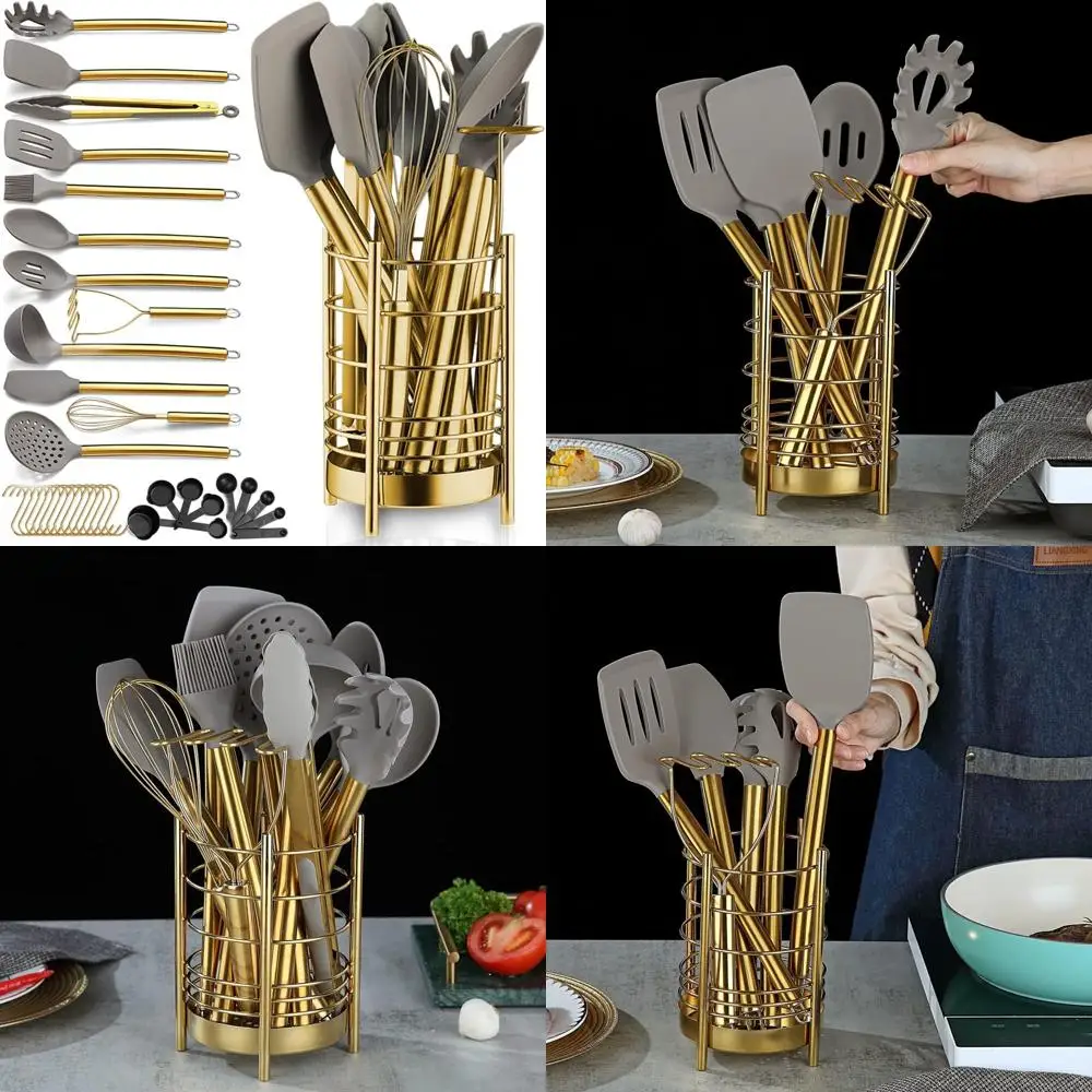 

38-Piece Non-stick Silicone Kitchen Utensils Set with Stainless Steel Holder, Dishwasher Safe