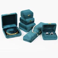 Round Corner Gold Buckle Jewelry Box Delicate Velvet Ring Box Necklace Bracelet Storage Box High-end Iron Jewelry Packaging Box