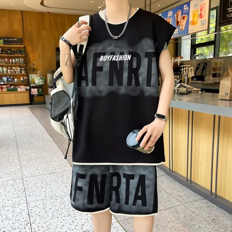 Men's Summer Plus Size Loose Vest Shorts Set Youth Fashionable Casual New Style Handsome Two Piece Outfit view 6