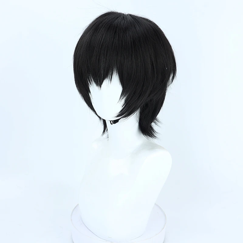 Peluca de Cosplay de Anime Yoshida Hirofumi, pelo sintético corto negro resistente al calor, juego de rol para fiesta de Halloween + gorro de peluca