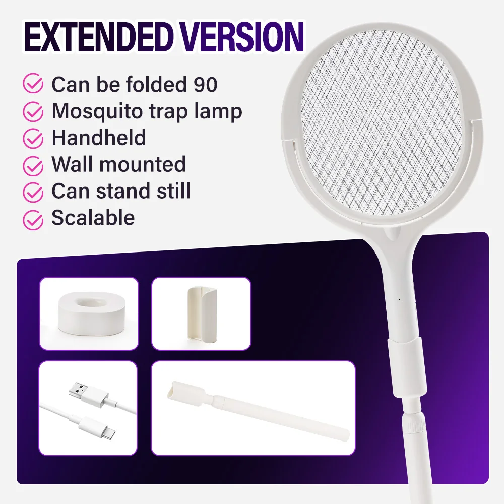 3500V 5in1 Mosquito Killer Lamp Multicunctional Angle Adjustable Bug Zapper Electric USB Rechargeable Mosquito Fly Bat Swatter