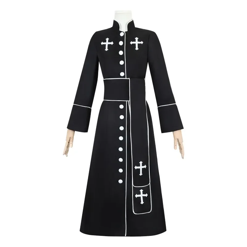 Halloween Cosplay Costume Church Clergy Priest Priest Costume Robe Ladies Priest Gown Roman Cass with Stand Collar Dress