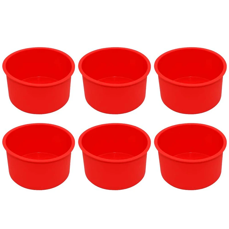 Silicone Mini Cake Molds 4 Inch Round Baking Pan Non-Stick Silicone Baking Mold Bakeware Pan Reusable Red Set of 6