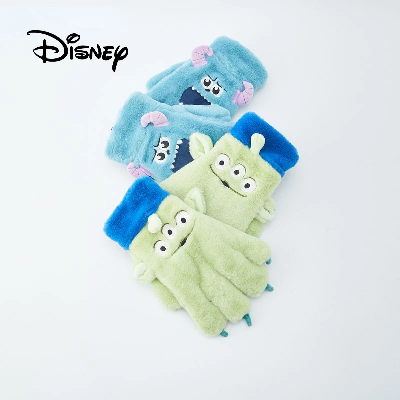 Disney Alien Sullivan Cartoon Warm and Fashionable Five-finger Coral Velvet Winter Cute Furry Thickened Outdoor Cycling Gloves