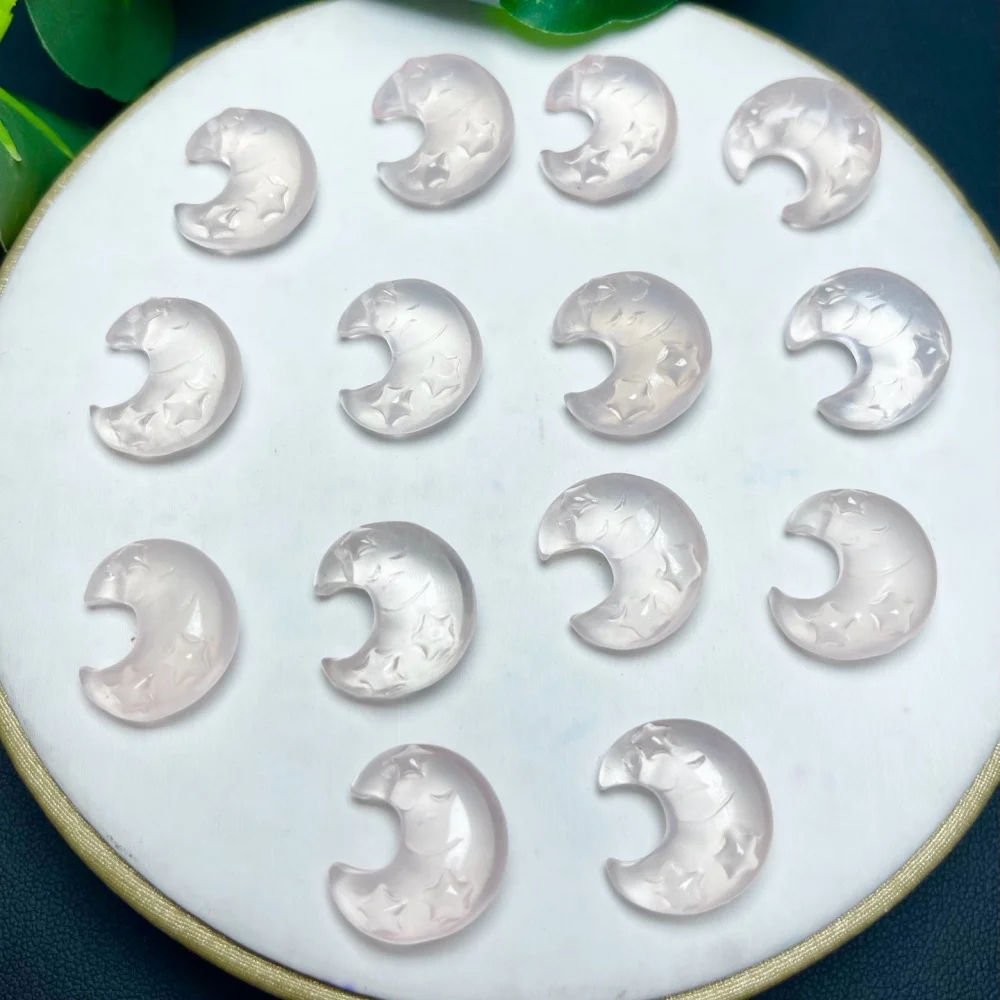 5PCS 18mm Natural Rose Quartz Moon Shaped Beads Pendant Polished Crystal Reiki Healing Jewelry Cute Rock Decoration Gift