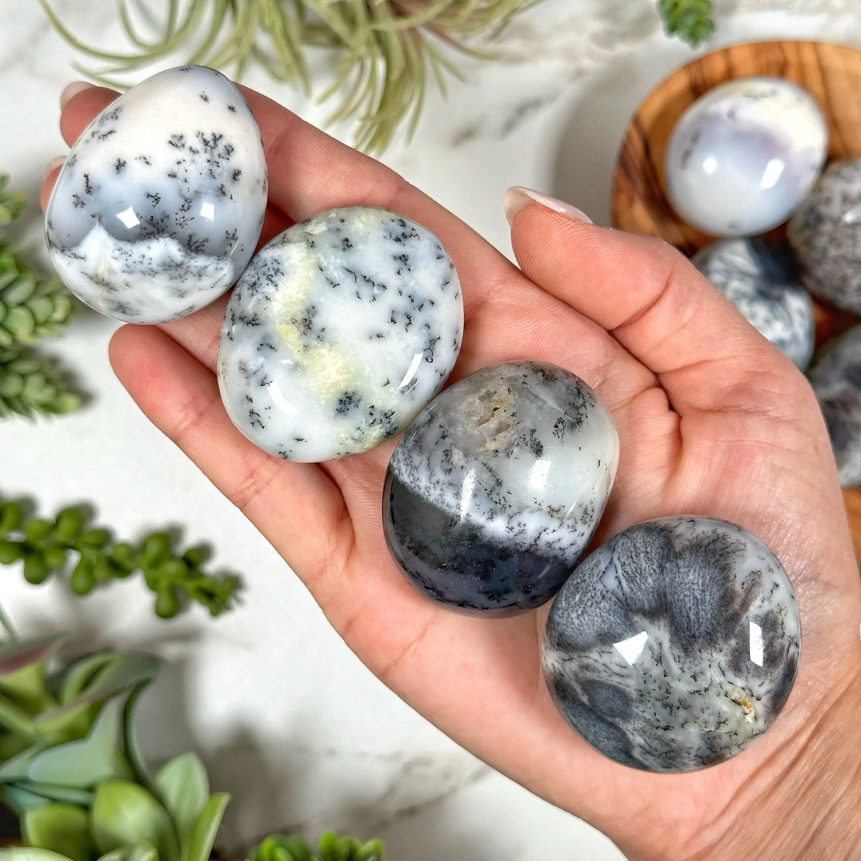 

1pc Dendritic Opal Palm Stone, Collectible Crystal with Unique Tree-Inspired Design, Crystal Gift for Home Decor, Holiday Gifts
