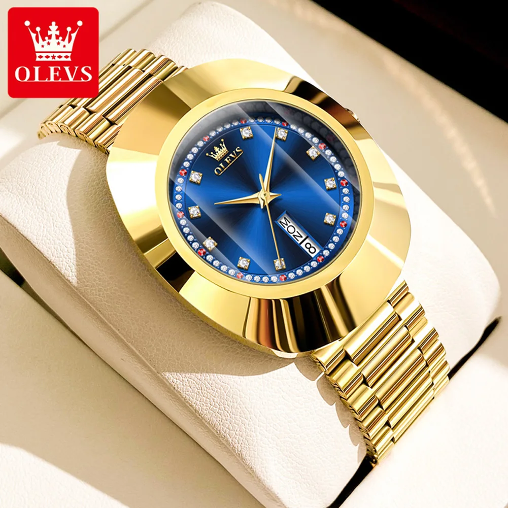 OLEVS Luxury Gold Watch for Women Diamond Lap Dual Calendar Waterproof Ladies Dress Wristwatch Top Brand Original Quartz Watch