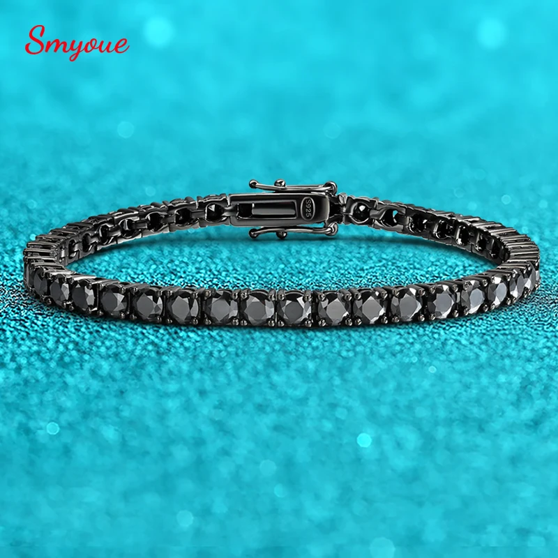 Smyoue 3/4/5MM Black Moissanite Tennis Bracelet for Women Hip Hop Full Diamond Men\'s Bracelet 100% 925 Sterling Silver Wholesale