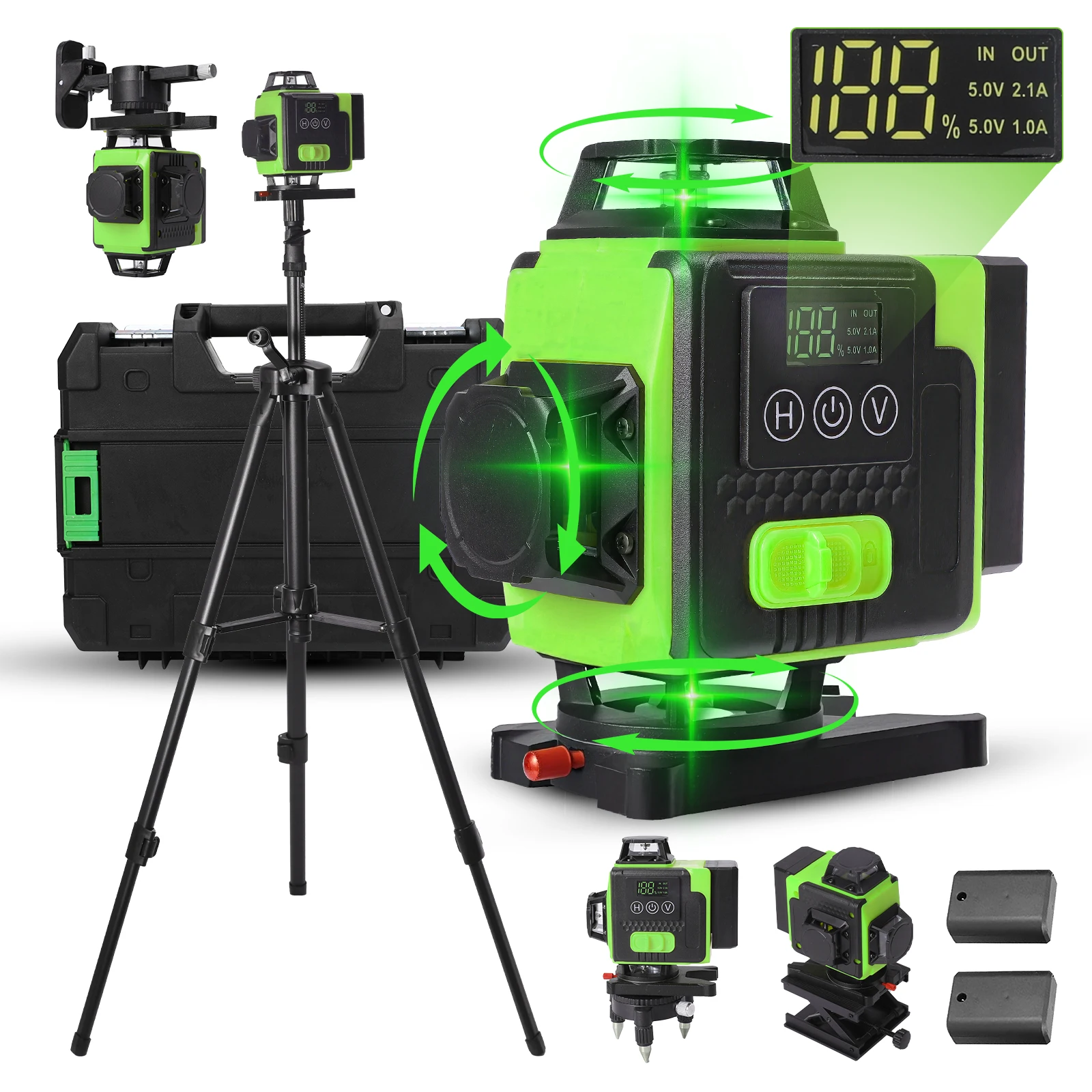 16 linee livello laser 4D linea trasversale verde 360 ° livellamento automatico orizzontale e verticale strumento di livello laser verde super resistente