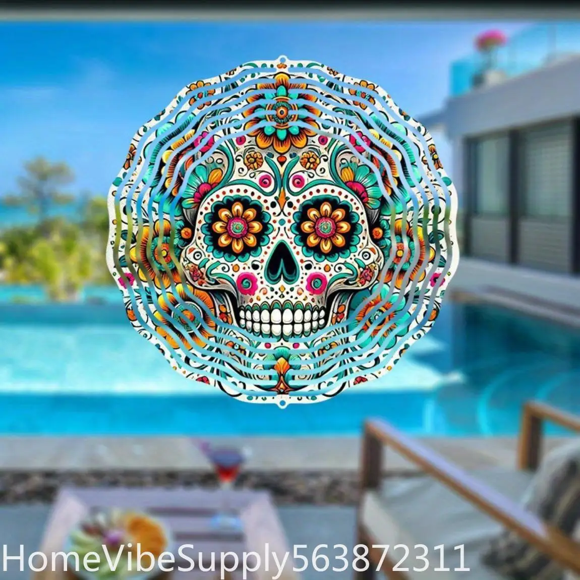 CIFBUY Metal 2D Kaleidoscope Skull Wind Spinner Wind Chime Outdoor Garden Patio Hanging Decor Supply