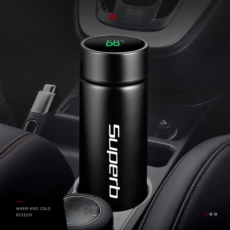 Taza aislante con pantalla de temperatura inteligente para coche, 500ml, para Skoda Octavia Fabia Rapid Superb Scala Karoq Citigo Kamiq Yeti VRS