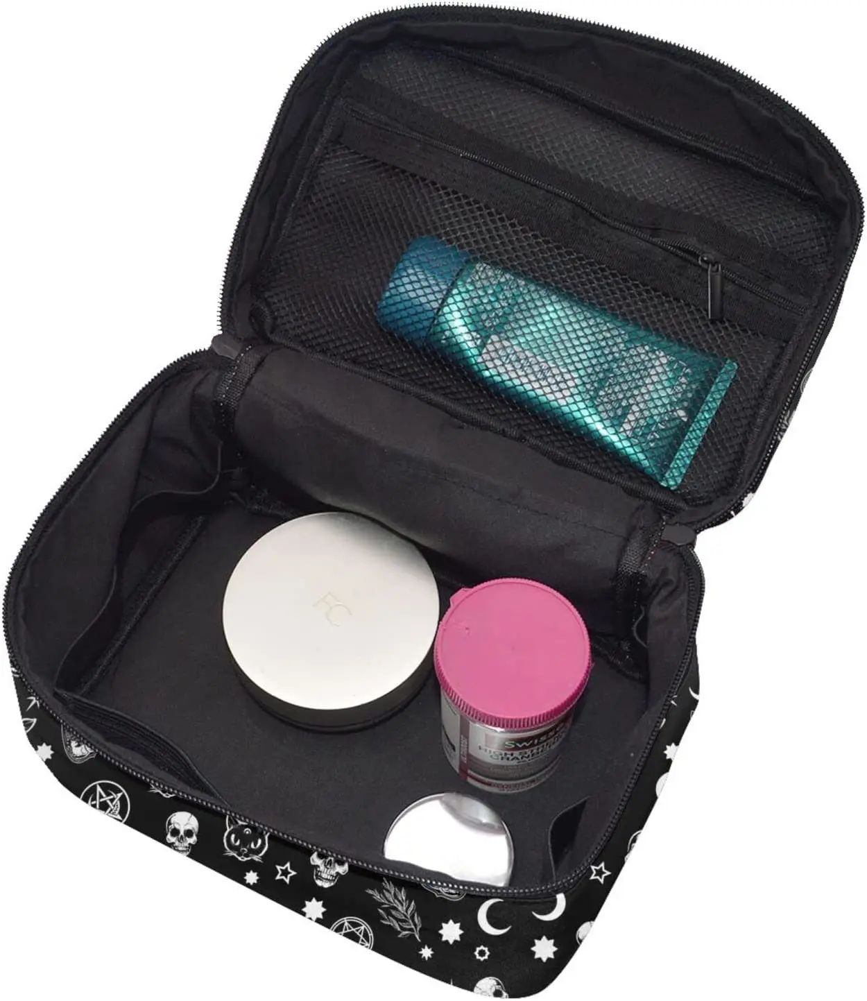 Bolsa organizadora de maquillaje grande para mujer, estuches de cosméticos de viaje, lindas bolsas de aseo portátiles para niña, Luna, gato,