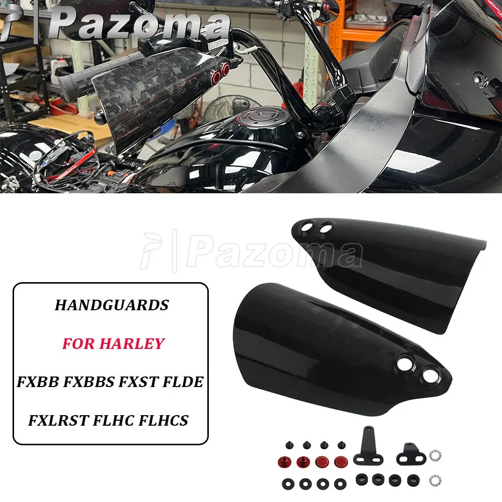واقي اليد من الكربون لـ Harley Softail FXBB FXBBS FXST FXLRST FLDE FLHC FLHCS PAZOMA مقبض الدراجة النارية واقي اليد واقي الرياح