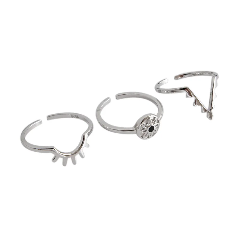 

S925 Sterling Silver Open Female Ring Demon Eye Combination Set with Zircon Gold Rhodium Plated Inscribed with Personality