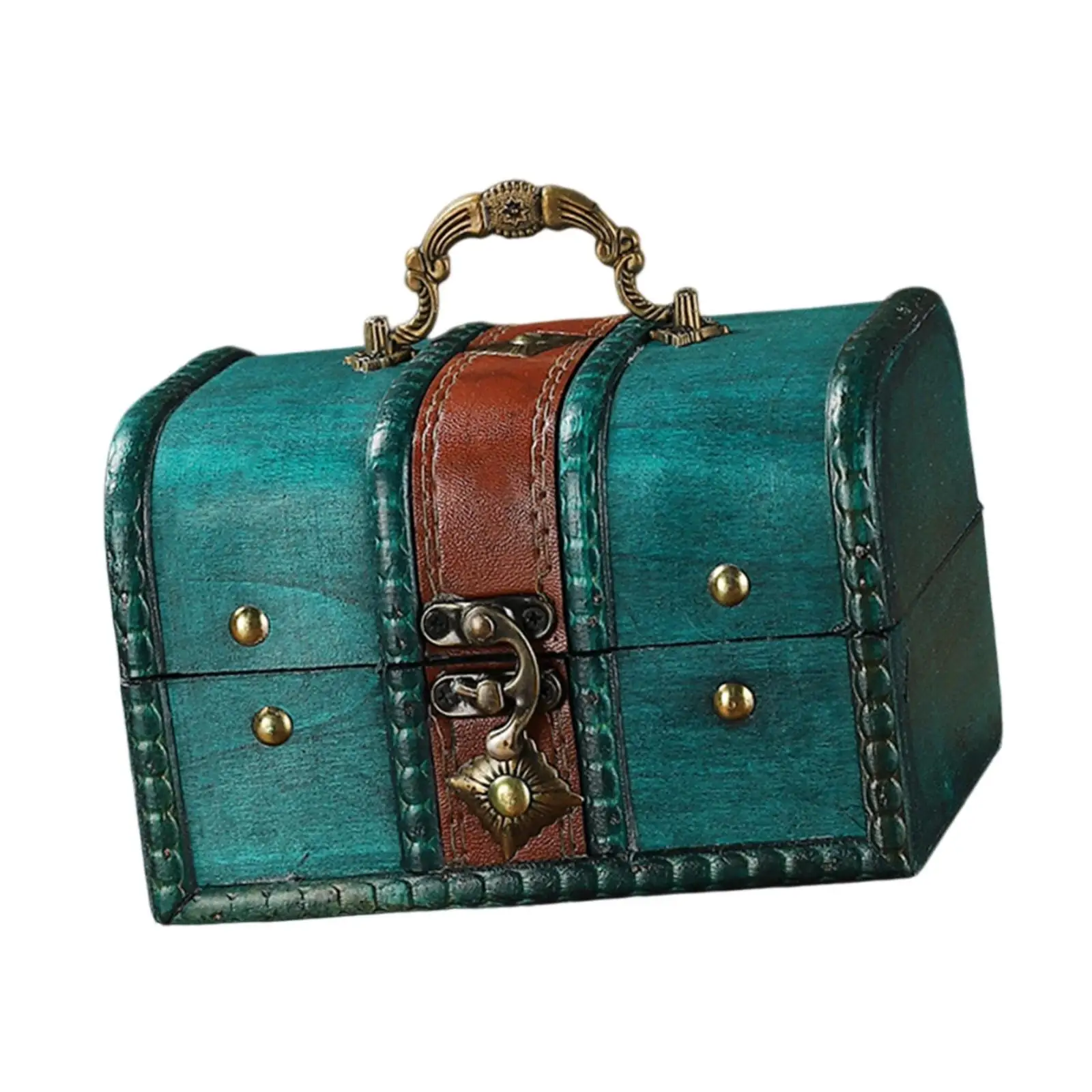 

Wood Treasure Chest Jewelry Box Lock Creative Decor Handheld Case Multifunctional Tabletop Jewelry Organizer Decorative Box