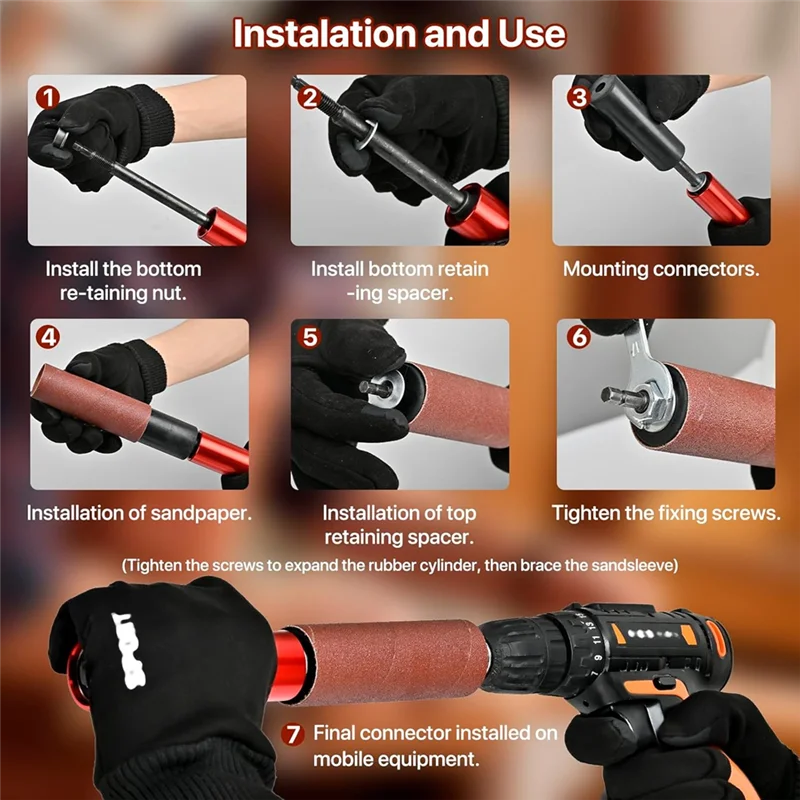 ABJO-Drum Sander Set,Rubber Sanding Drum For Drill 4-1/2Inch X 1-1/2Inch, Spindle Sander Adapter For Power Drill