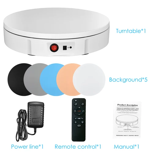 Imagen 2 del producto Soporte giratorio eléctrico para exhibición de joyería, soporte plato giratorio con carga de 100 grados de 360 kg, batería para fotografía, accesorios de grabación de vídeo expositor giratorio base giratoria exhibicion
