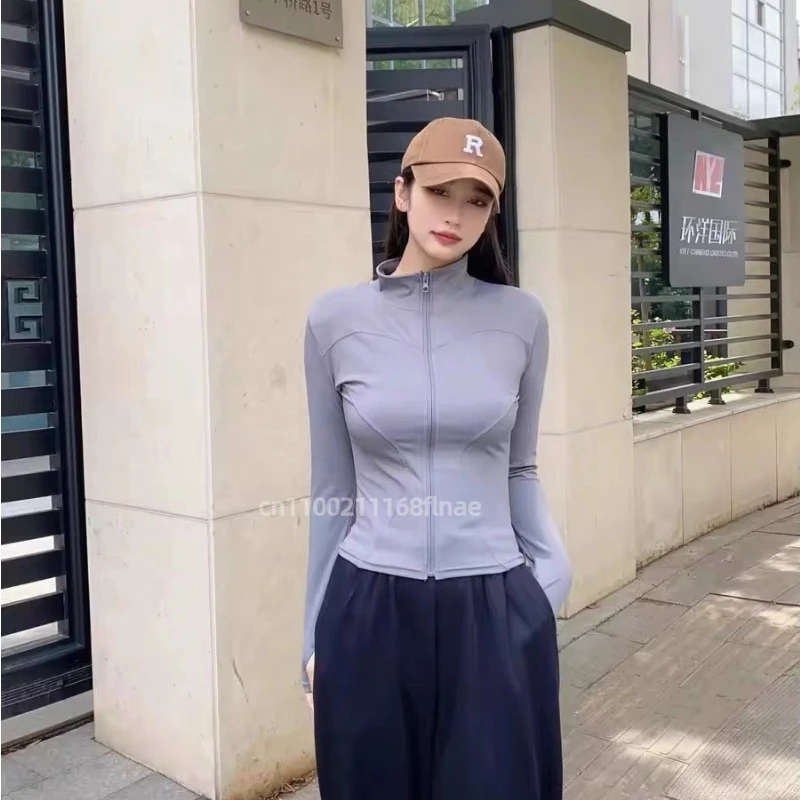Chaqueta deportiva elástica, Top para correr, ropa de Yoga de secado rápido de manga larga para mujer, ropa de Fitness, cárdigans de otoño e invierno