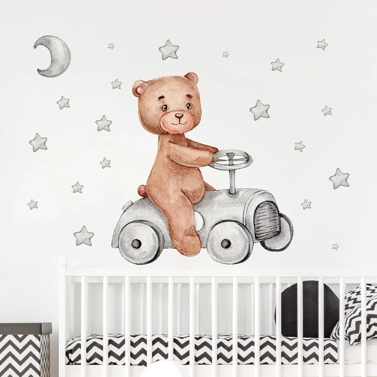 1Pc Star Bear Drive Wall Stickers Kids Room Home Decoration for Bedroom Wall Decals Children\'s Room Decor for House Living Room