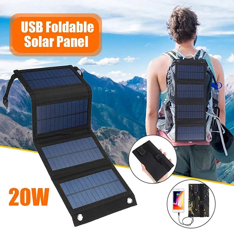 20W/30W Portable Folding Solar Panel Bag Power Bank USB Waterproof Solar Charger for Mobile Phone Car RV Boat Camping Outdoor