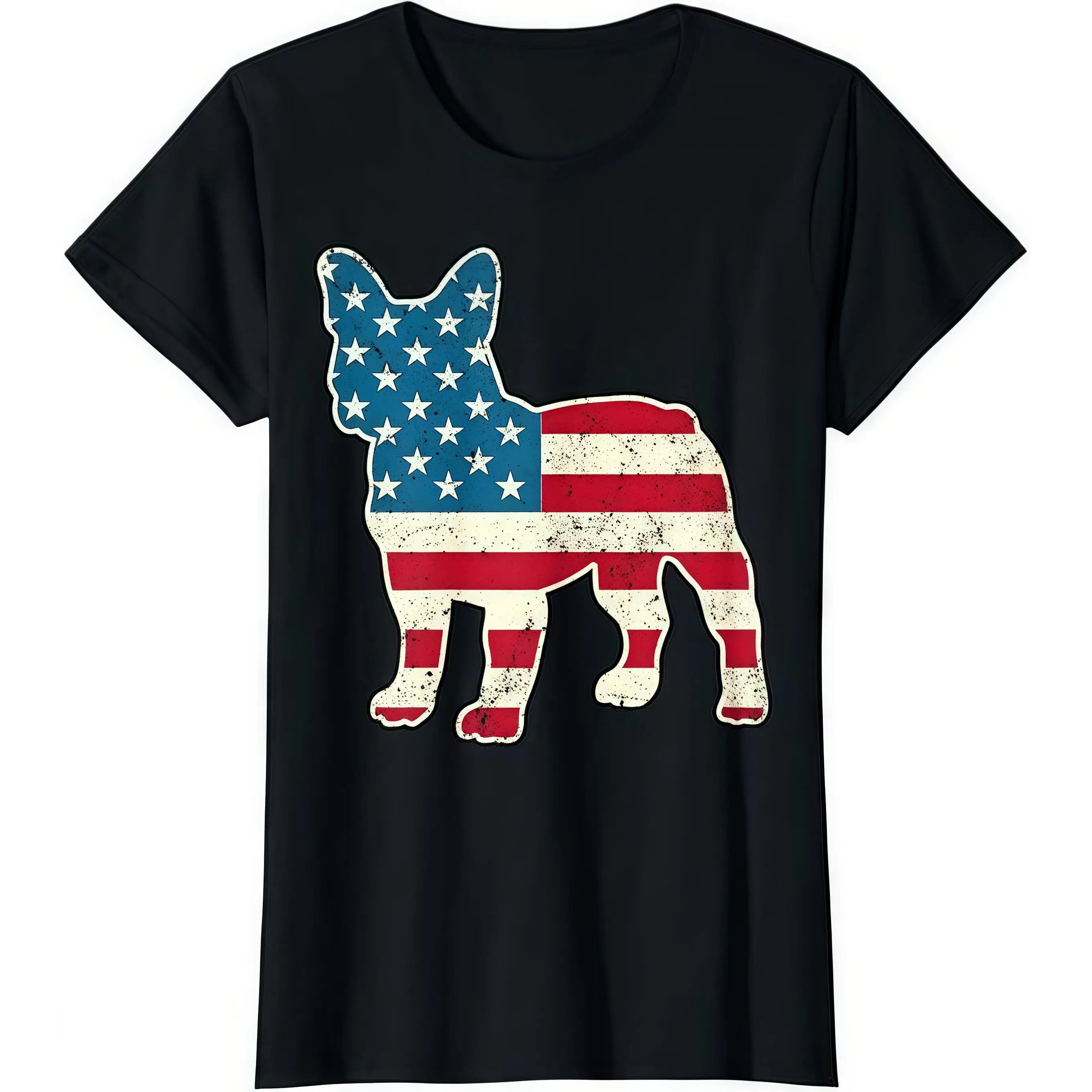 

French Bulldog American Flag T-Shirt Dog Lovers Graphic Print Patriotic Casual Oversized Tee S-3XL