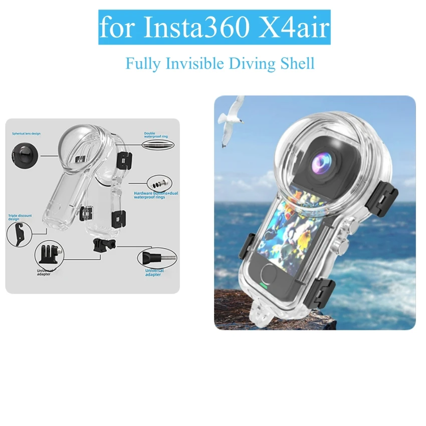 

Водонепроницаемый чехол 50 м для панорамной экшн-камеры Insta360 X4air A637B: быстросъемный, полностью невидимый, для дайвинга, аксессуары