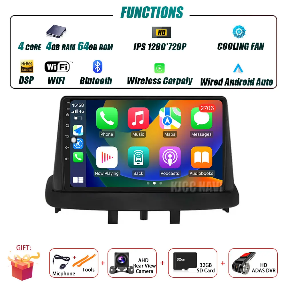 Android 16 voor Renault Megane 3 Fluence Samsung SM3 2008 - 2017 Multimedia Speler DSP CarPlay GPS Autoradio