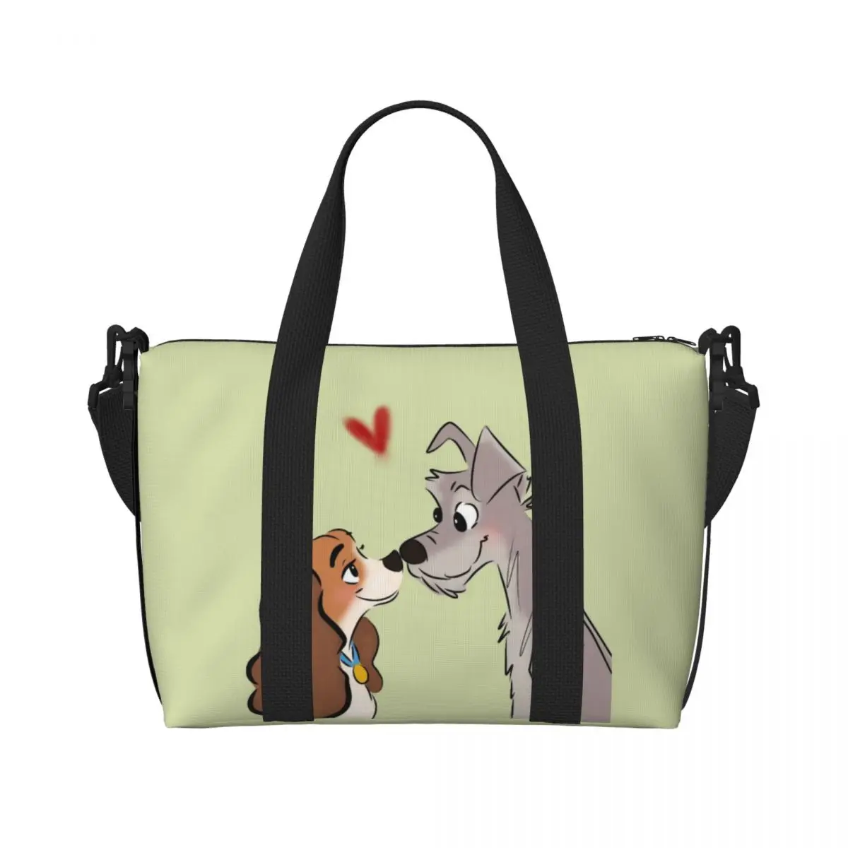 Custom Lady And The Tramp Anime Tote Bag Women Large Capacity Cute Cartoon Beach Gym Shoulder Travel Bag