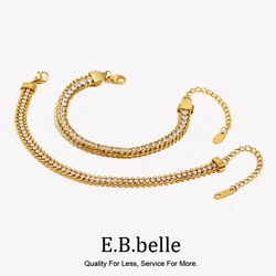 E.B.belle Three Layer Round Bead Woven Zircon Bracelet Hypoallergenic Stainless Steel Accessories 18K Gold Plated Jewelry