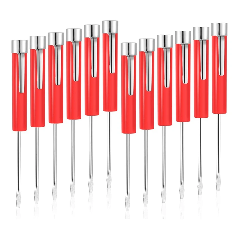 

12 Pcs Pocket Screwdriver Top And Clip Flat Blade Screwdrivers For Mechanical Electrician Repair Tools, 5.2 Inch