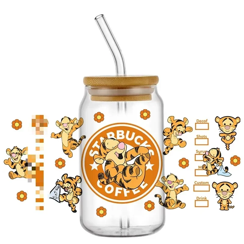 Lovely Cartoon Cute Bear Friends 16oz Glass Can 3D Waterproof UV DTF Coffee Can Wrap Transfer Stickers DIY Cup Decoration