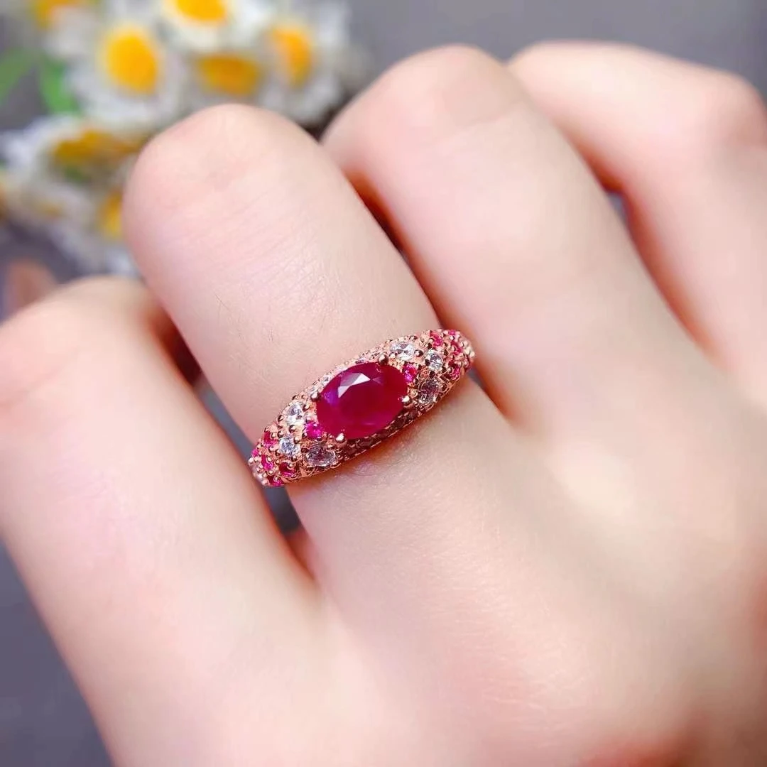 

Natural Dark Red Ruby Ring 5mm*7mm 0.7ct Ruby 925 Silver Ring 18K Gold Plated 925 Silver Gemstone Jewelry