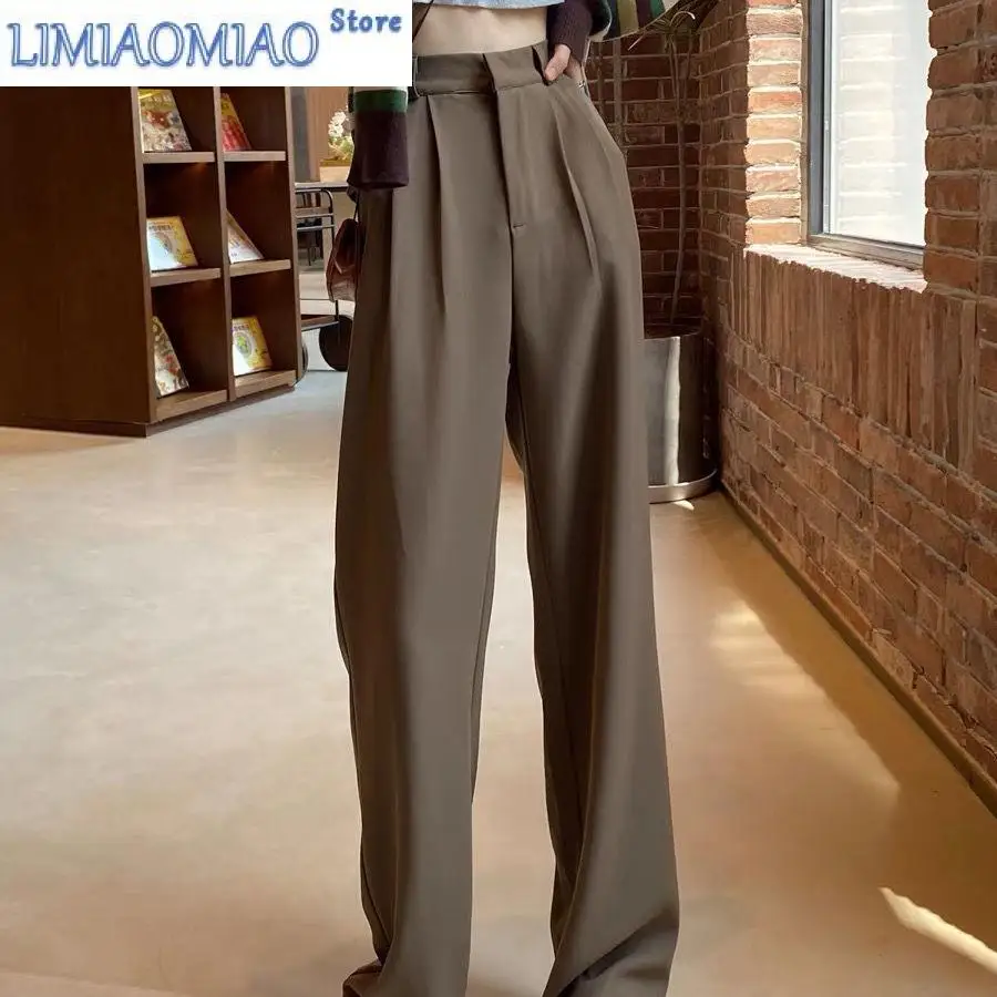 

2023 Brown Wide-leg Pants Women's Spring Autumn Drape High Waist Straight Casual Pants Loose and Thin Suit Mopping Long Pants