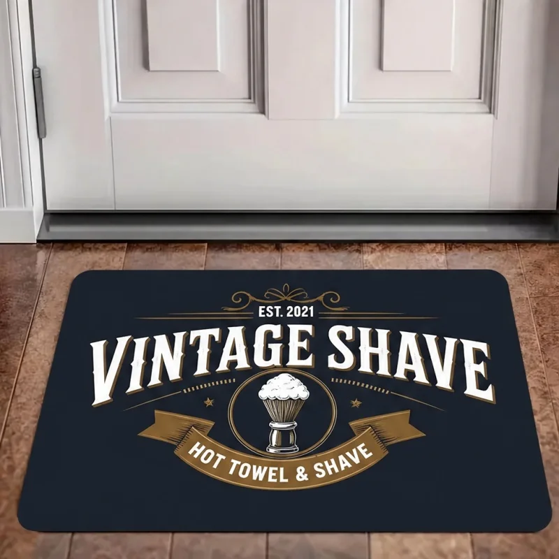 Vintage Shave Barber Doormat, Shaving Brush Print Entry Mat, Barbershop Front Entrance Decor